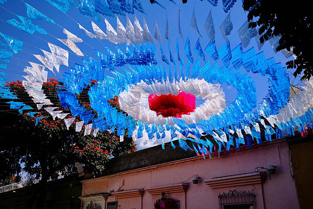 istock Blue and White Spiral Papel Picado Installation (Oaxaca de Juarez, Mexico) 2246868770