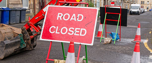 istock Road closed sign due to works in progress 2246870110
