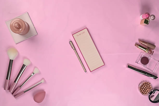 istock Pink Beauty Flat Lay with Makeup and To-Do List 2246870613