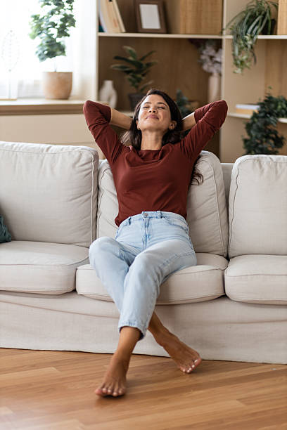 istock Relaxed woman enjoying calm moment at home 2246871432