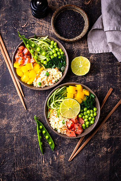 istock Healthy bowl with salmon and vegetables 2246889010