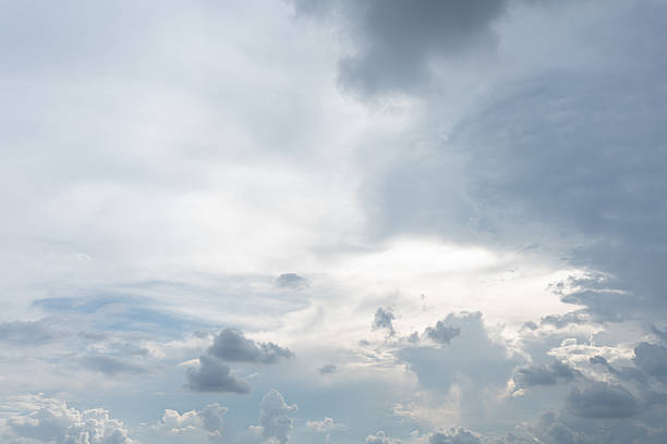 istock Various gray and white clouds filling the bright sky with sunlight breaking through the dense atmosphere 2246892983