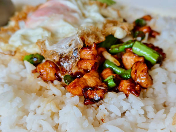 istock Thai stir-fried chicken with yardlong beans and fried egg in bowl close-up 2246894730