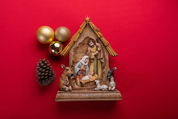 istock Festive Christmas decor on vibrant red background 2246900420