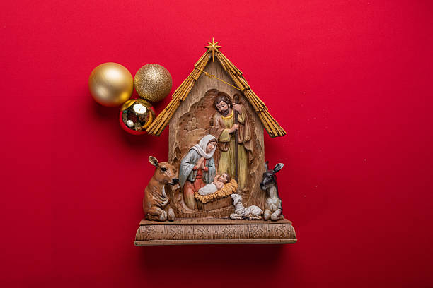 istock Festive Christmas decor on vibrant red background 2246900430