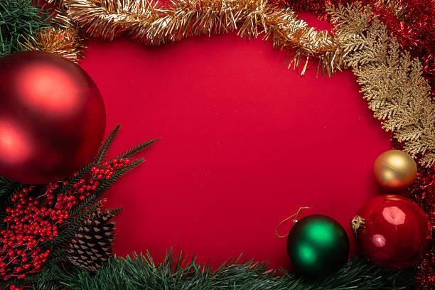 istock Festive Christmas decor on vibrant red background 2246901331