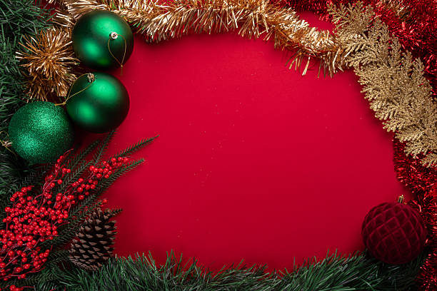 istock Festive Christmas decor on vibrant red background 2246901531