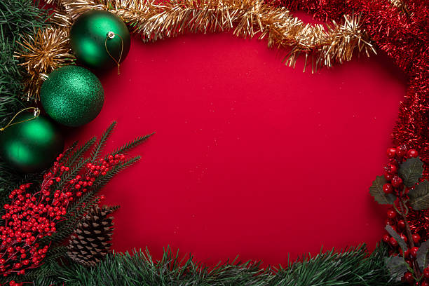 istock Festive Christmas decor on vibrant red background 2246901706