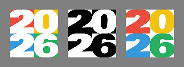 istock 2026 geometric cover set, colorful numbers on white background, social media greetings post template 2246911354