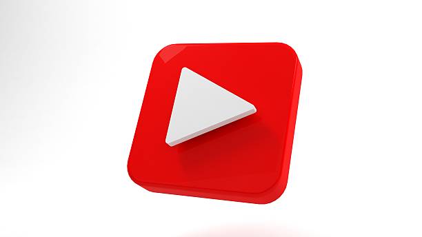 Video player, web page, Floating red play button 3d icons