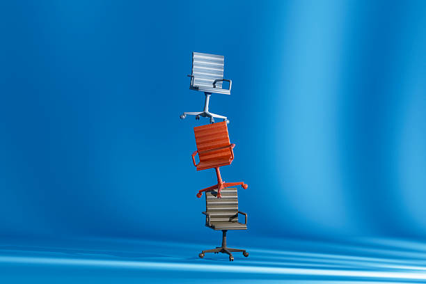 Balance and Stability Concept with Office Chairs. Digitally generated image. 3d render.