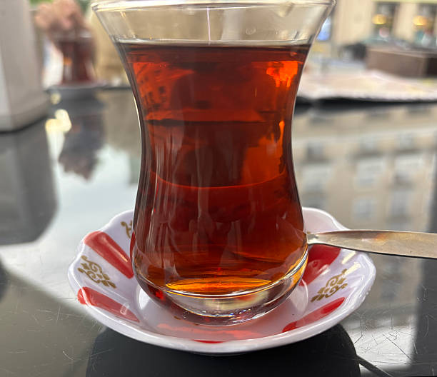 istock Turkish Tea on a Street Cafe Table, Traditional Arabic Cup in Restaurant, Black Tea Drinking 2246921534