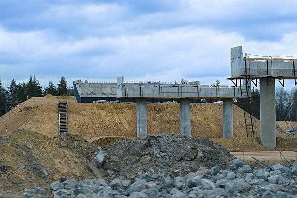 reinforced concrete pillars of the future highway bridge