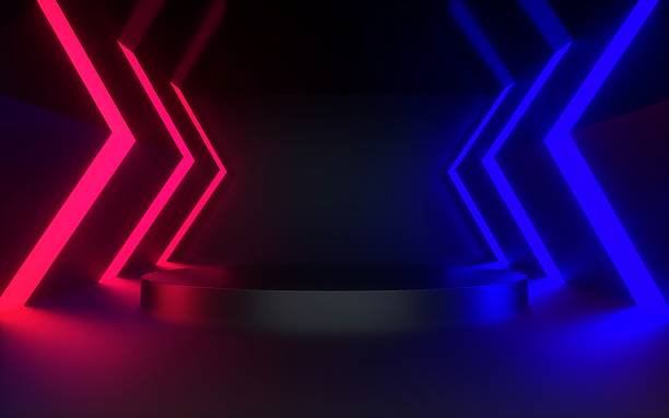 istock Modern abstract background with neon arrows and empty podium 2246924699