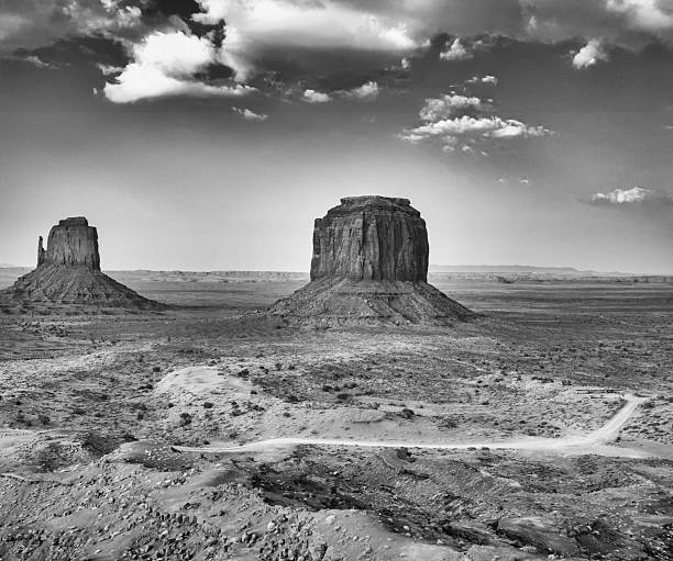 istock Monument Valley desert landscape captured in monochrome highlighting textures and shadows of rocks 2246929823