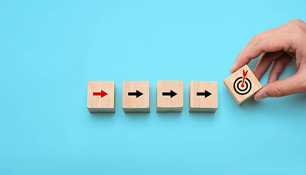 istock Business growth concept with hand stacking wooden blocks upward, showing arrows and target icon. Represents strategy, goal achievement, development, planning, leadership, and long-term success. 2246942226