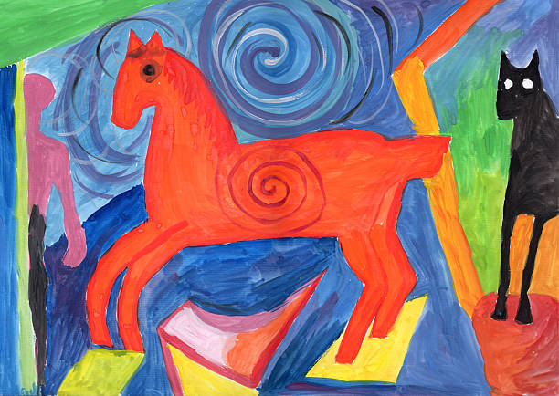 istock Fantasy horse on futuristic background. Hand drawn Gouache painting 2246951867