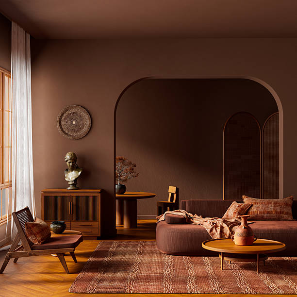 istock A modern cozy interior with natural light, neutral tones, warm textures, crafted details, artistic elements, and layered surfaces highlighting natural materials. 3D illustration 2246962836