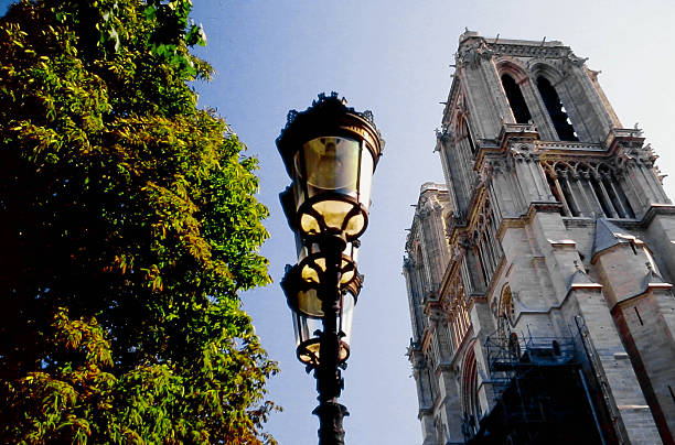France, Paris. August 9, 1997. Paris Notre-Dame Cathedral Exterior View.Iconic Gothic landmark and cultural symbol.Property releases not obtained. Editorial and documentary use only.