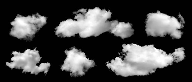 istock Realistic isolated cloud collection on a black background, ideal for sky overlays, weather design, digital effects, and atmospheric elements in professional graphic, multimedia, and creative projects. 2246979646