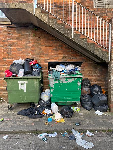 istock Overflowing Garbage Bins and Urban Waste Under Stairwell 2246985361