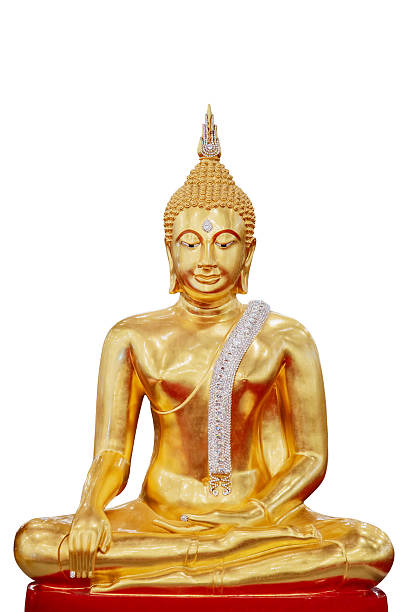 Golden Buddha images on sky clouds background