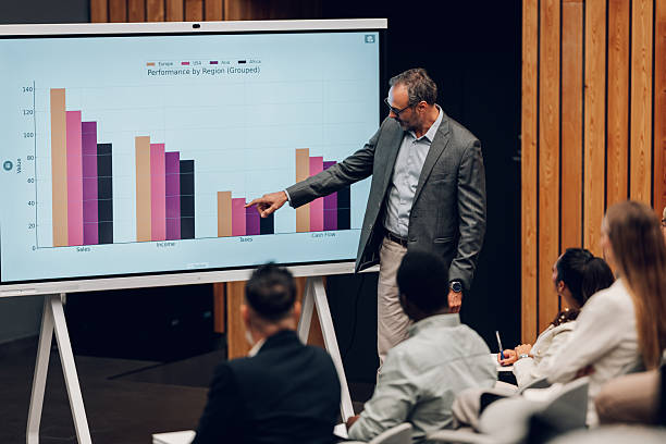istock Professor giving presentation showing business data on screen 2247004311