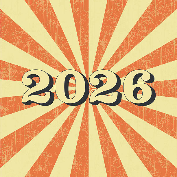 New Year 2026 Vintage Poster in Retro Desigh Style.