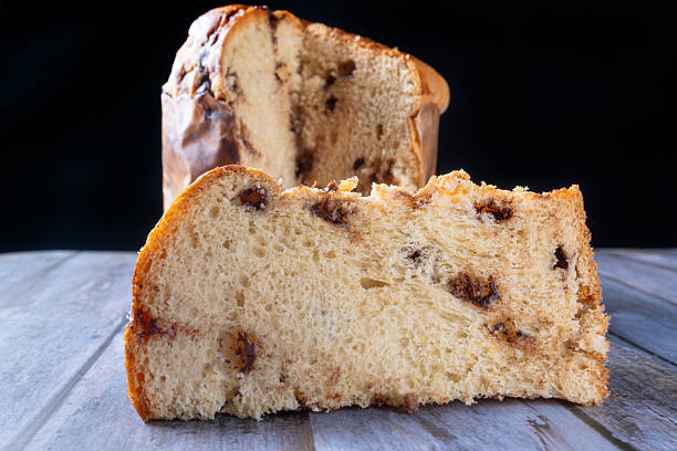 istock Panettone with chocolate chips, a beautiful and delicious panettone with real chocolate chips on a rustic table, Selective Focus. 2247018572
