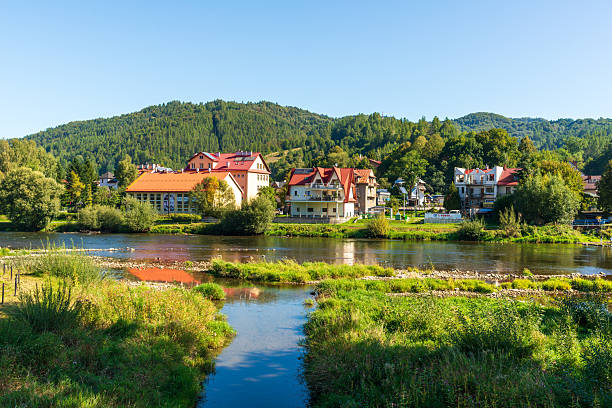 istock Riverside village under clear summer sky 2247022192
