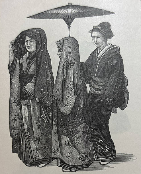 istock Antique illustration - three woman from Japan walking with an umbrella 2247029056