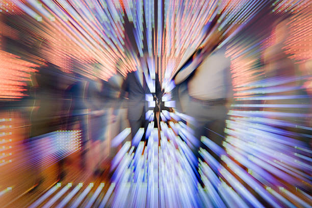 Businessman walking in abstract VR environment. 3D generated image.