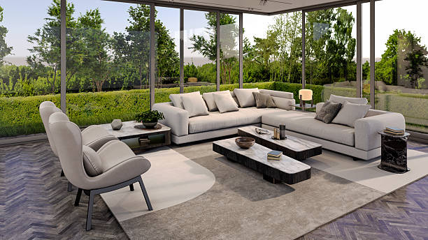 istock Large luxury modern bright interiors Living room mockup illustration 3D rendering image 2247035032