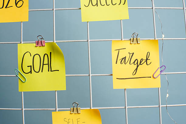 istock Goal and target notes on grid board for planning and motivation 2247037341