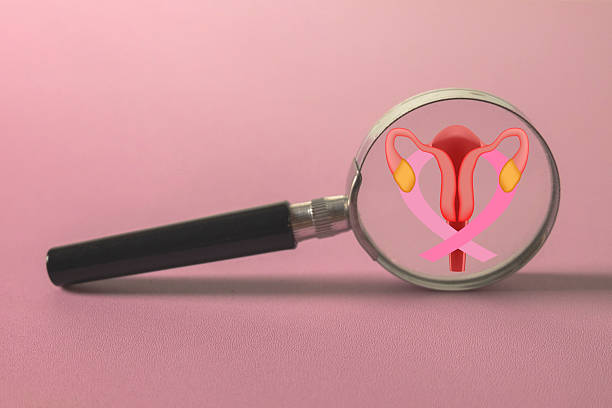 istock Magnifying Glass on Uterus and Pink Ribbon Icon 2247041462