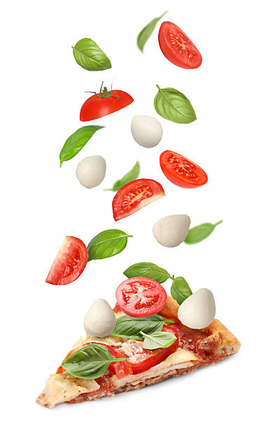 istock Caprese pizza and ingredients in air on white background 2247043134