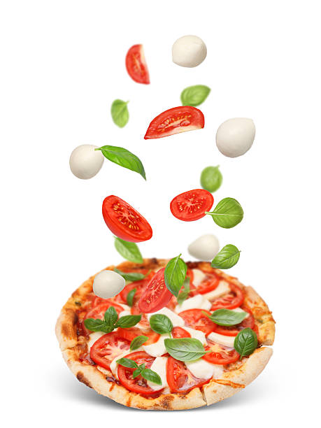 istock Caprese pizza and ingredients in air on white background 2247043153