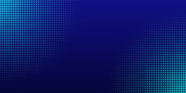 istock Tech blue halftone background. Digital wave pattern of cyan squares fading toward the center on a deep blue gradient. Abstract vector illustration 2247046140