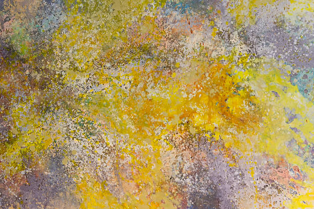 istock Abstract expressionist background, bright spots of yellow, purple, green and orange, dynamic strokes 2247049965