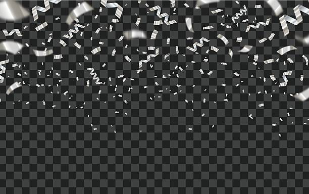 istock Realistic silver confetti, ribbon falling on a transparent background, perfect for overlay effects in party invitations, event promotions, festive banners, holiday, festival decoration and holiday Ads 2247065152
