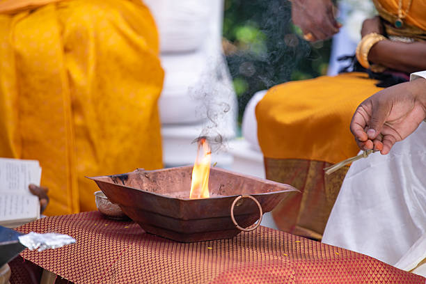Indian traditional wedding ceremony ritual items close up
