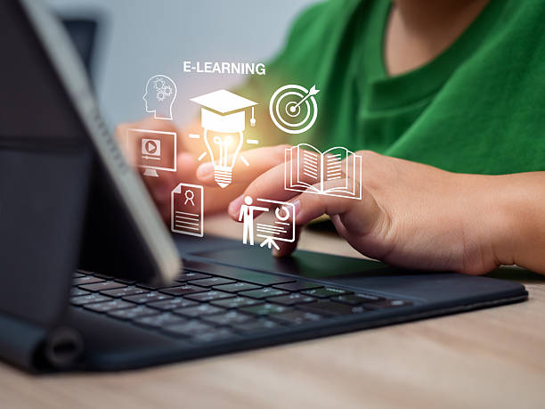 istock Child using a digital tablet and keyboard for e-learning. Concept of online education, virtual classroom, digital learning, homeschool, and modern technology-based knowledge development for kids. 2247066034