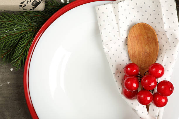 Christmas ornaments on dining table