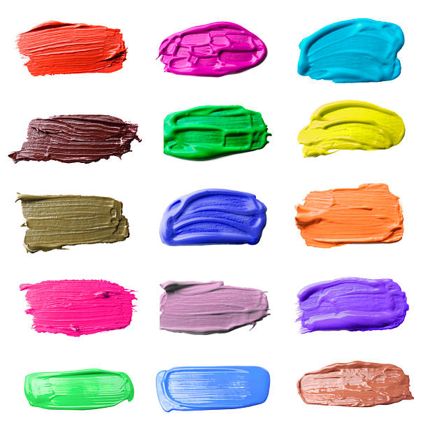 istock Paint strokes of different colors on white background, top view 2247073801