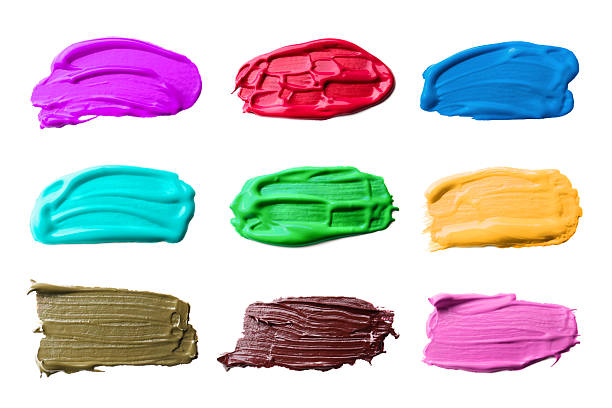 istock Paint strokes of different colors on white background, top view 2247073802