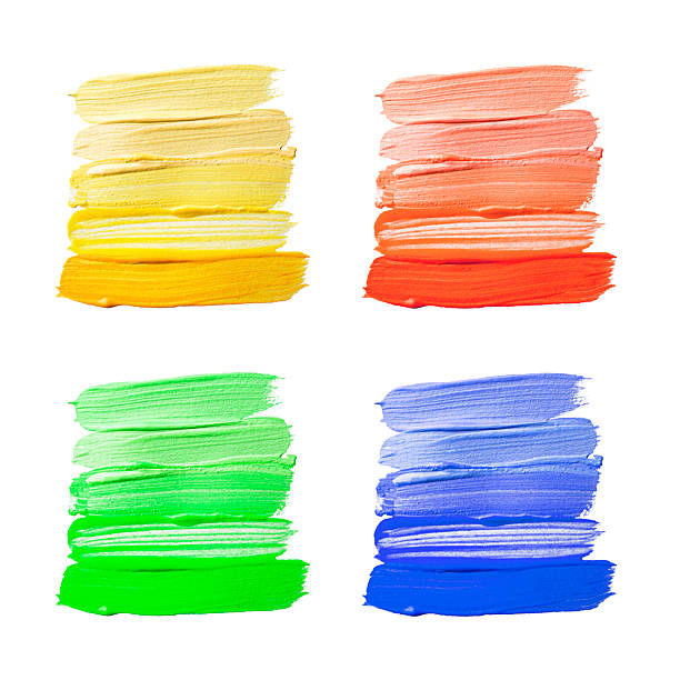 istock Paint strokes of different colors on white background, top view 2247073803