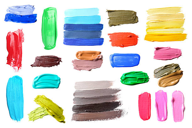 istock Paint strokes of different colors on white background, top view 2247073815