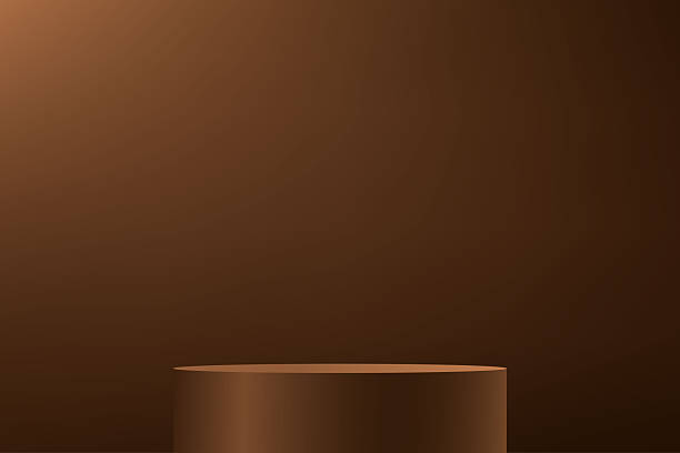 istock Abstract 3D Brown cylinder pedestal podium background on Dark Brown wall scene. Vector illustration. 2247074927