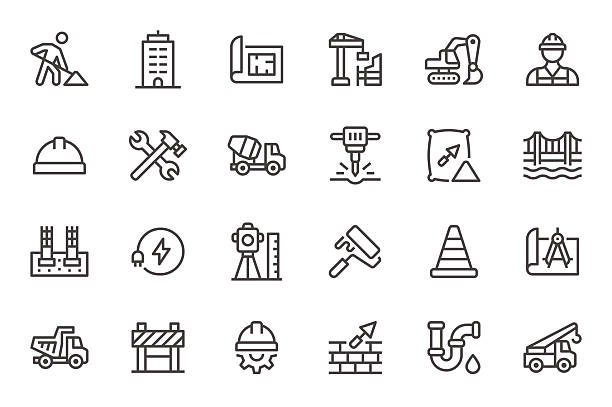 illustrations, cliparts, dessins animés et icônes de construction - icônes de ligne - chantier de construction