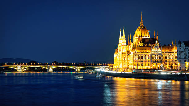 istock Hungarian Parliament and Margaret Bridge Reflected In Danube River At Night Budapest 2247077168
